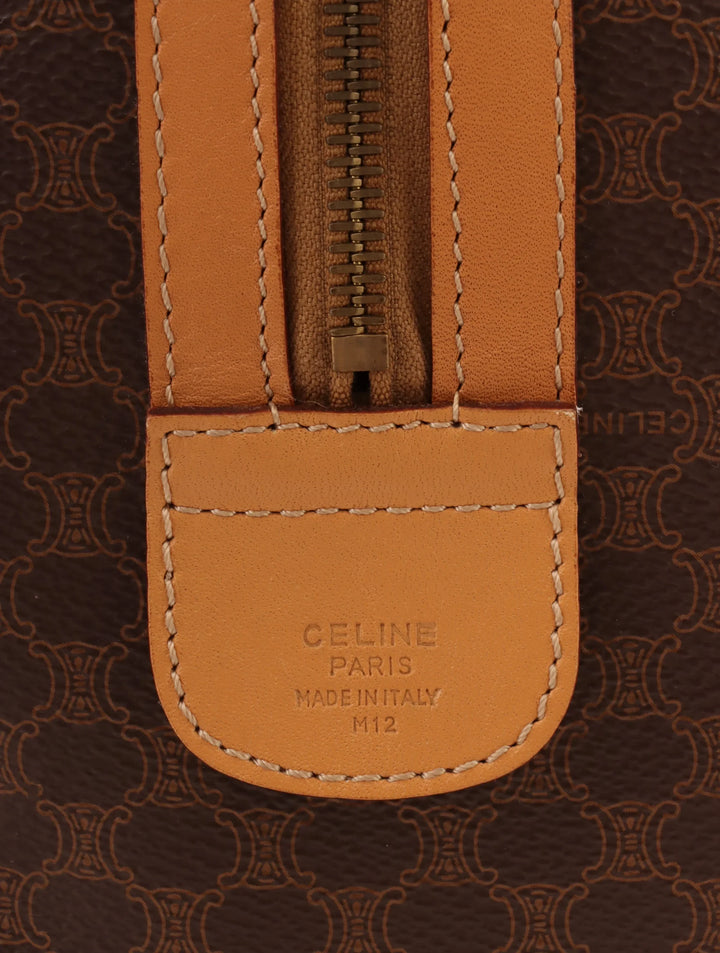 Celine Macadam Pattern Embossed Logo Boston Bag Brown