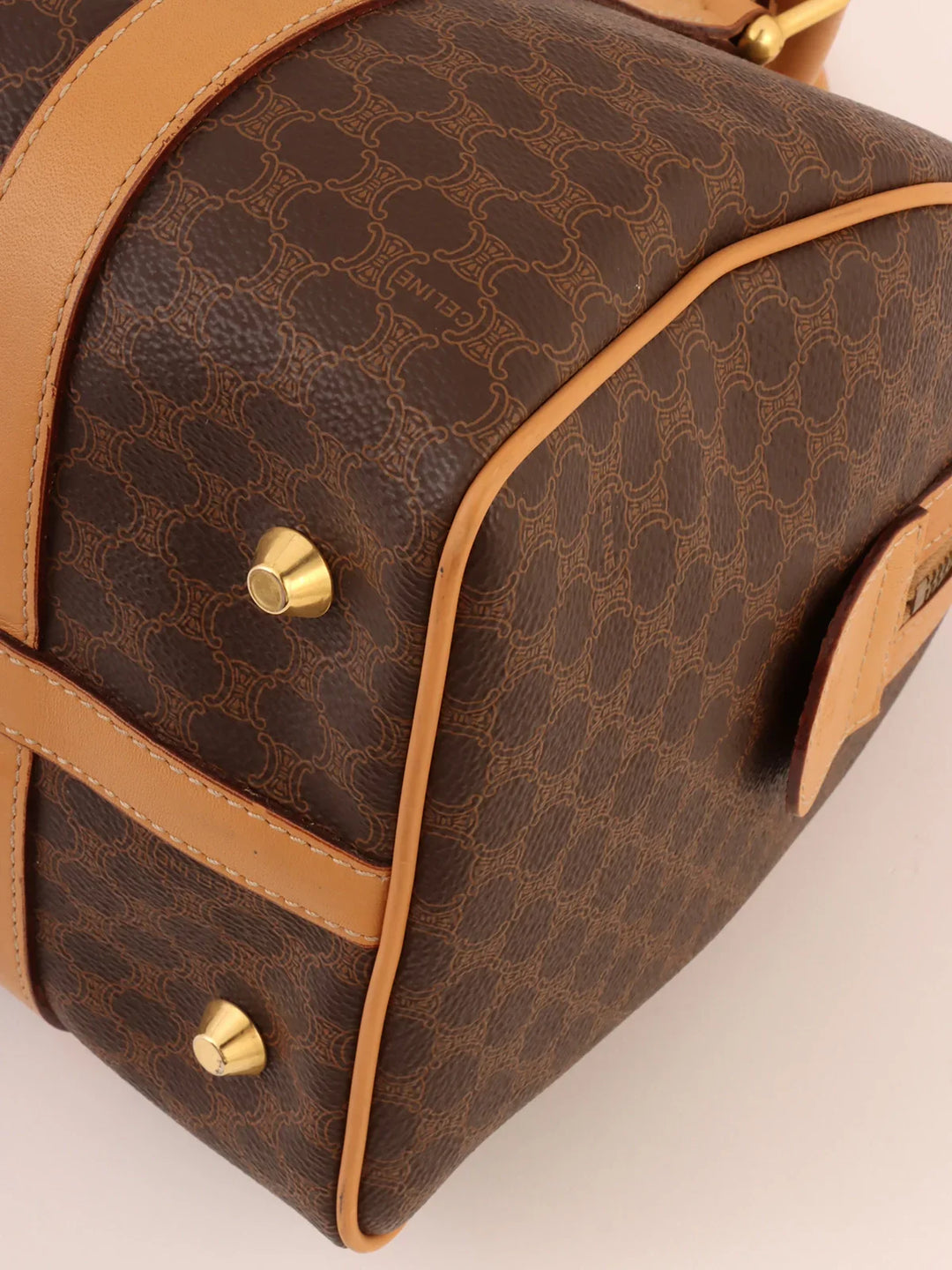 Celine Macadam Pattern Embossed Logo Boston Bag Brown