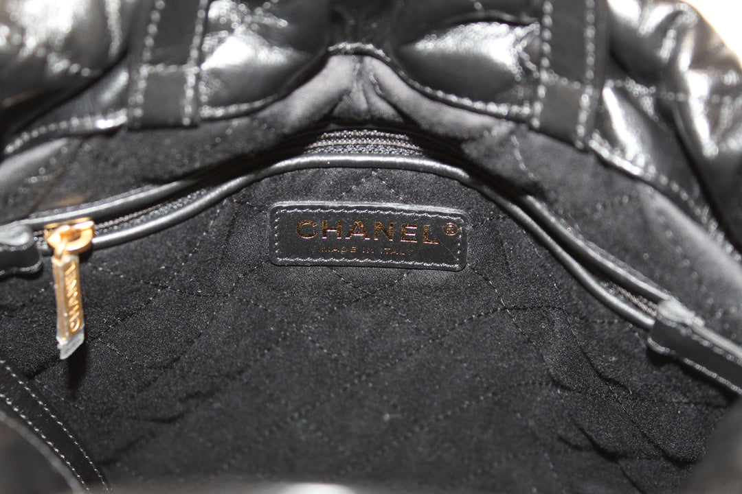 Top Quality Chanel Black Top Quality Chanel 22 Calfskin Leather Drawstring Chain Backpack
