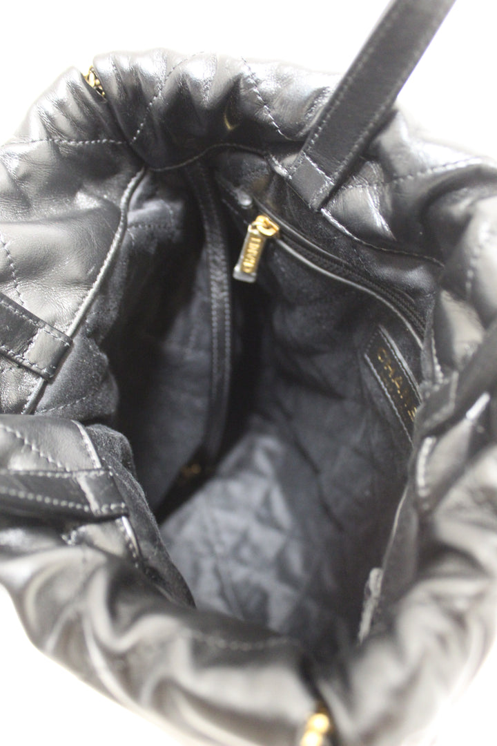 Top Quality Chanel Black Top Quality Chanel 22 Calfskin Leather Drawstring Chain Backpack