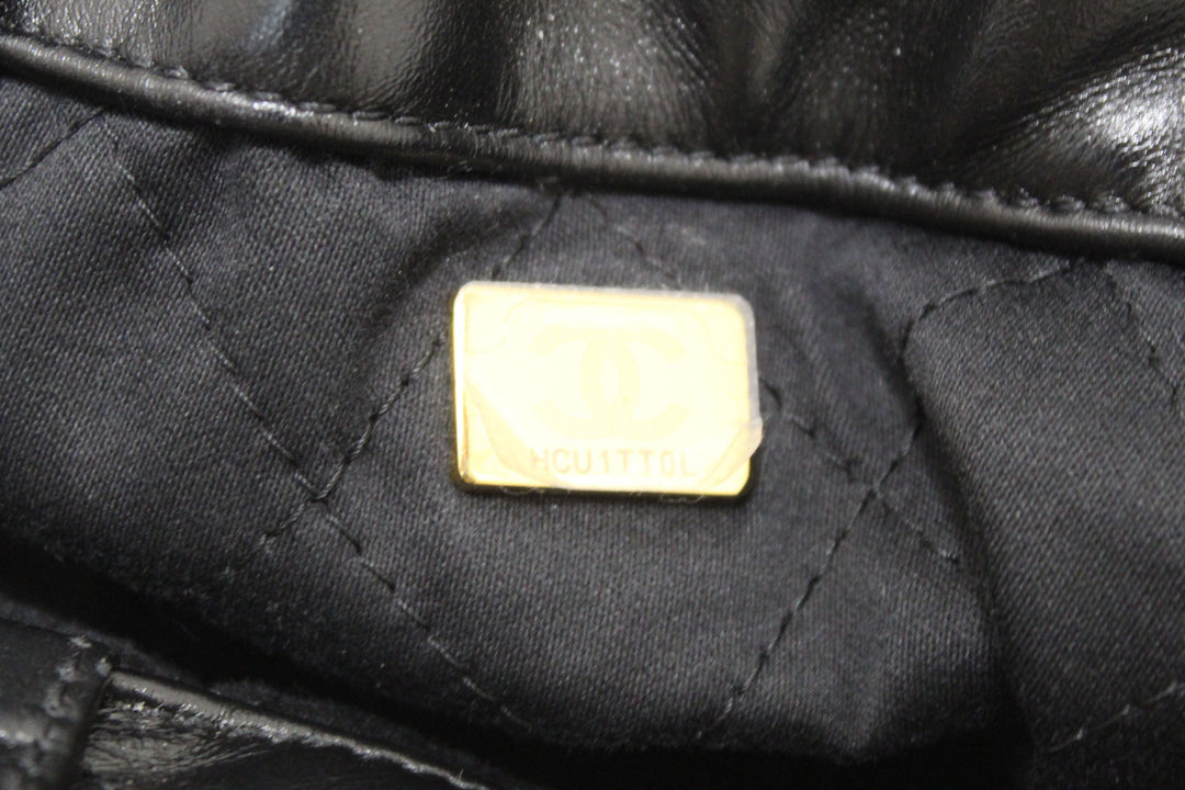 Top Quality Chanel Black Top Quality Chanel 22 Calfskin Leather Drawstring Chain Backpack