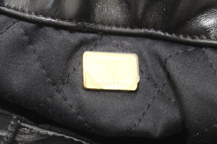 Top Quality Chanel Black Top Quality Chanel 22 Calfskin Leather Drawstring Chain Backpack
