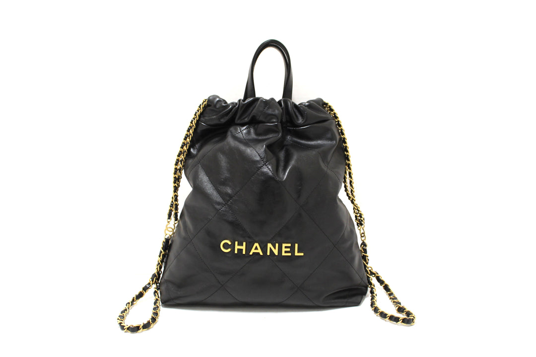 Chanel Black Chanel 22 Calfskin Leather Drawstring Chain Backpack | Italystation.com