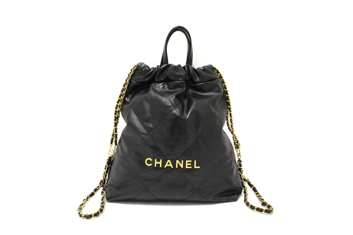 Chanel Black Chanel 22 Calfskin Leather Drawstring Chain Backpack | Italystation.com
