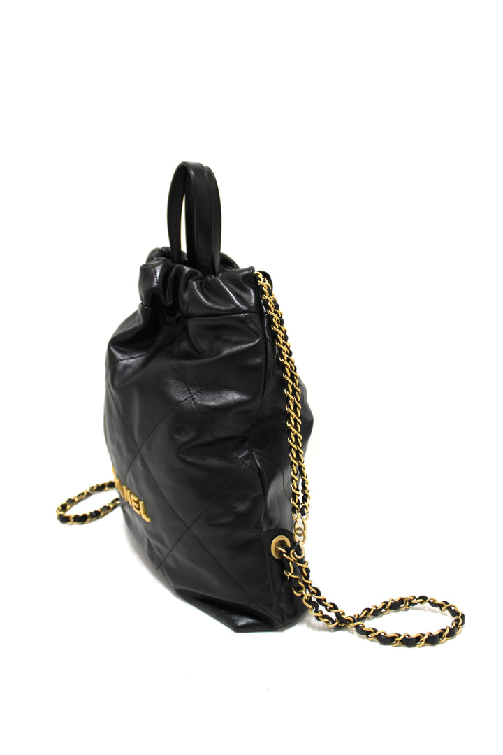 Top Quality Chanel Black Top Quality Chanel 22 Calfskin Leather Drawstring Chain Backpack