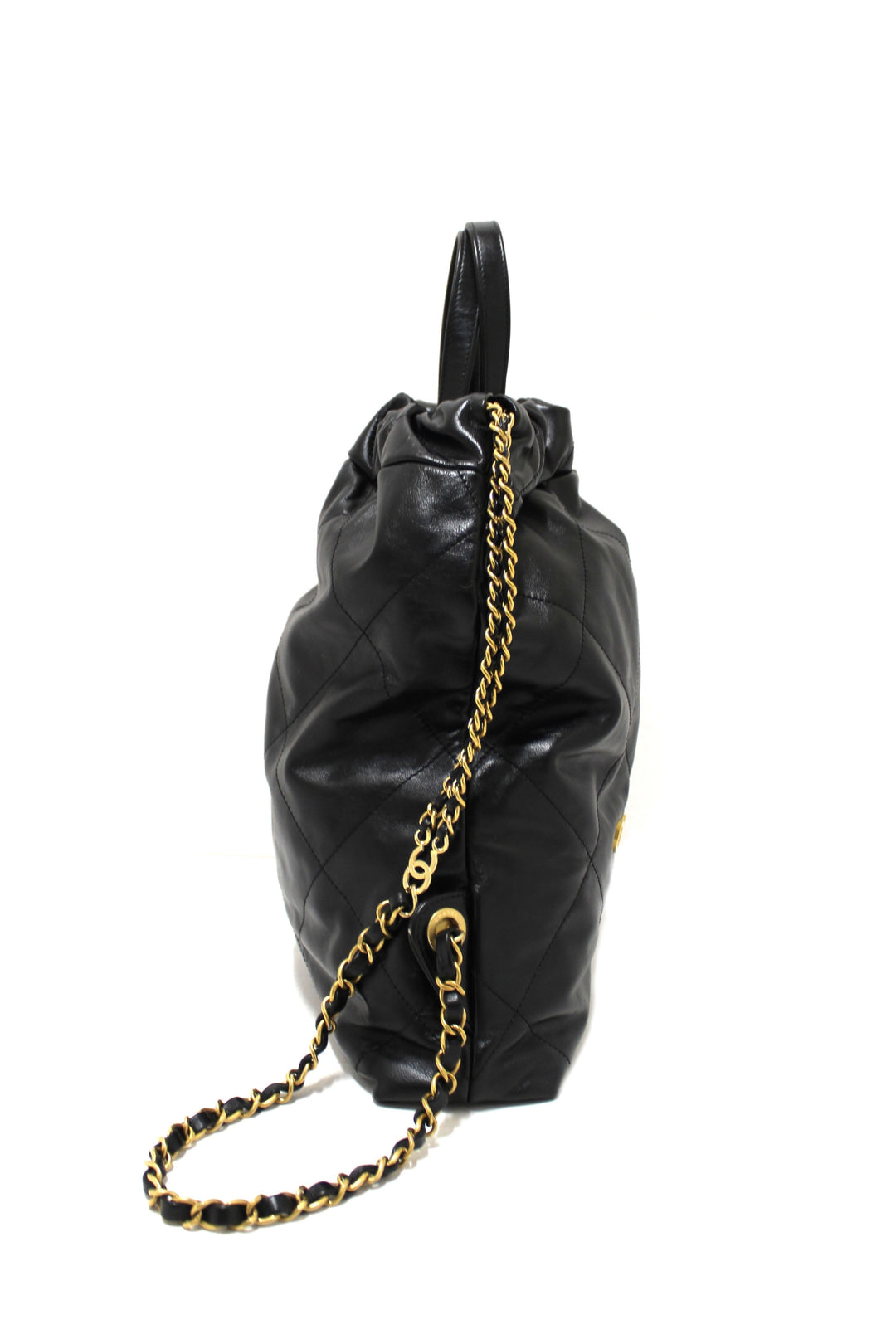 Top Quality Chanel Black Top Quality Chanel 22 Calfskin Leather Drawstring Chain Backpack