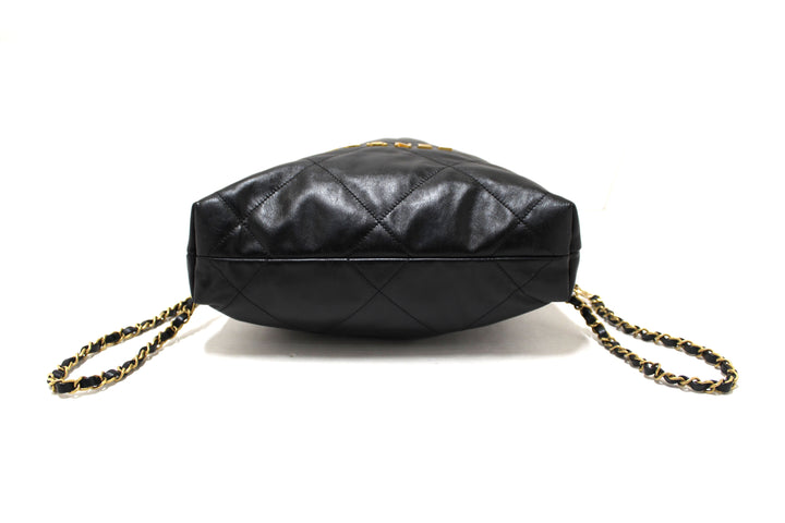 Top Quality Chanel Black Top Quality Chanel 22 Calfskin Leather Drawstring Chain Backpack