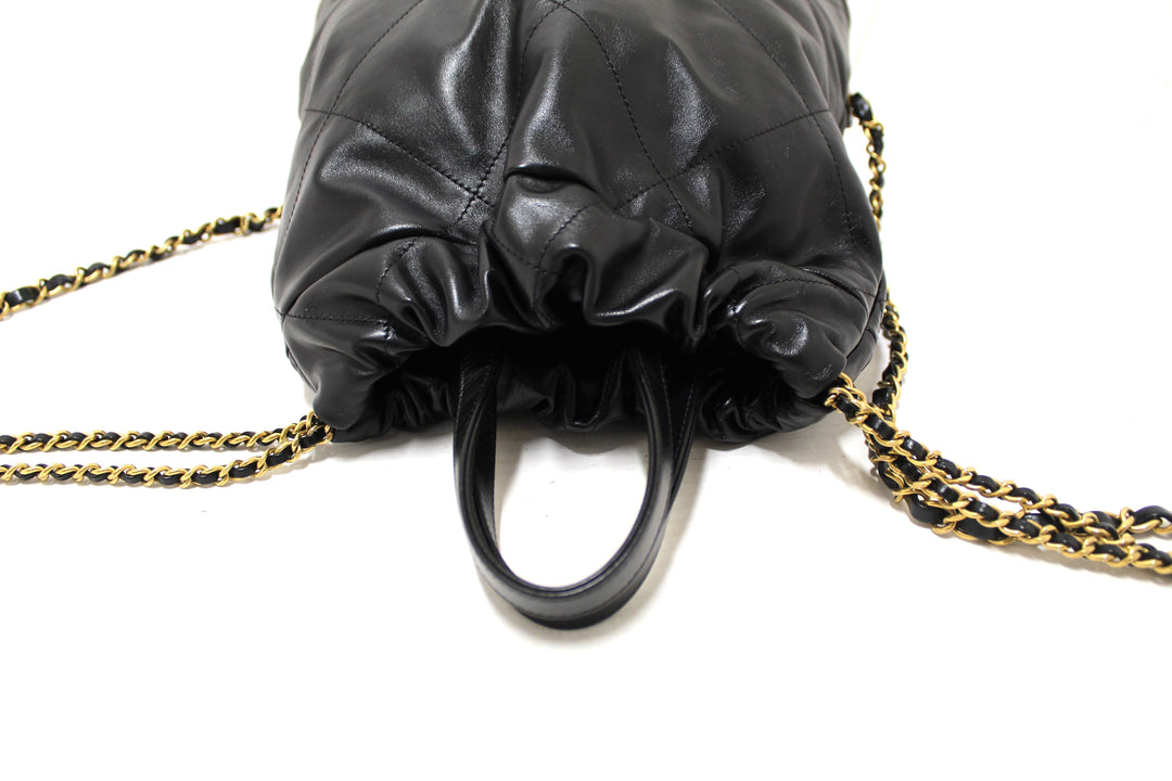 Top Quality Chanel Black Top Quality Chanel 22 Calfskin Leather Drawstring Chain Backpack