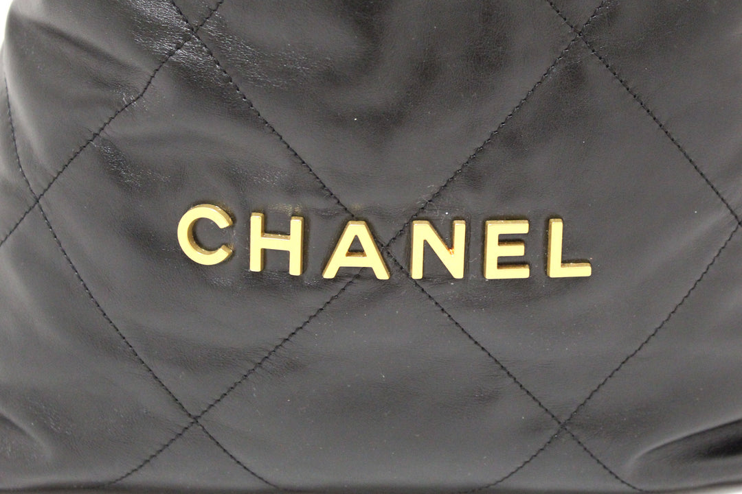 Top Quality Chanel Black Top Quality Chanel 22 Calfskin Leather Drawstring Chain Backpack