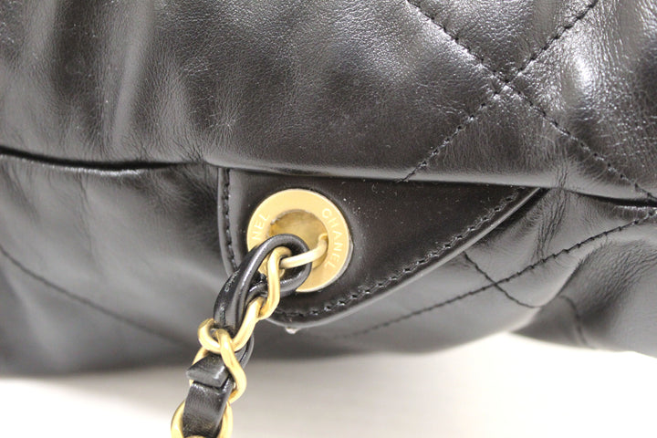 Top Quality Chanel Black Top Quality Chanel 22 Calfskin Leather Drawstring Chain Backpack