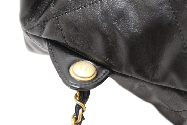 Top Quality Chanel Black Top Quality Chanel 22 Calfskin Leather Drawstring Chain Backpack