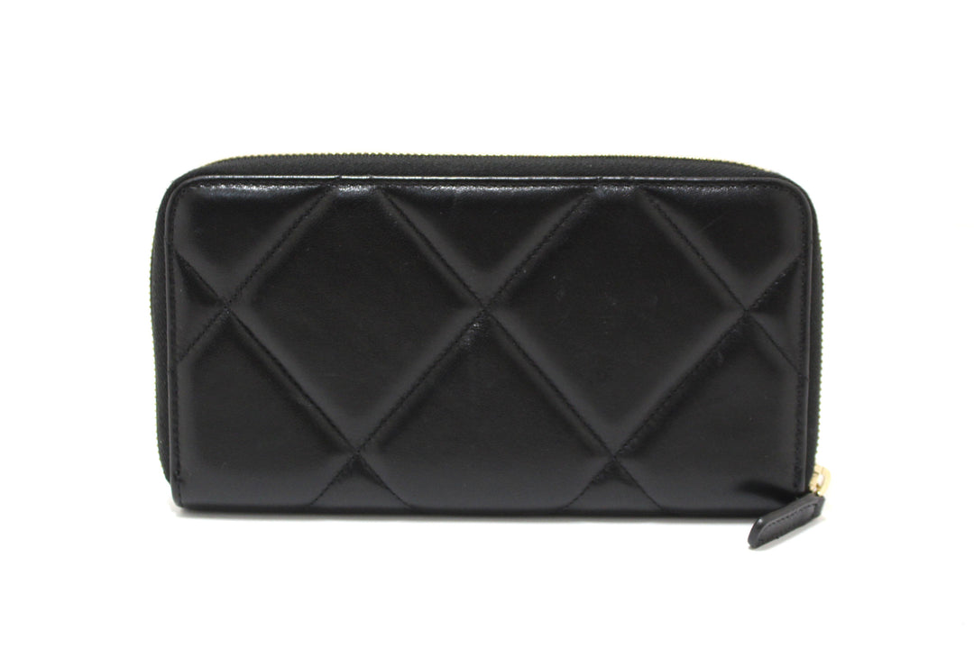 Top Quality Chanel 19 Black Quilted Lambskin Leather Long Zip Around Wallet