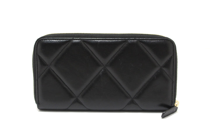 Top Quality Chanel 19 Black Quilted Lambskin Leather Long Zip Around Wallet