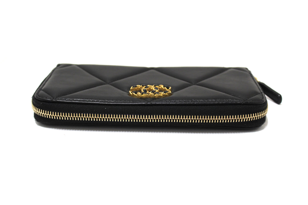 Top Quality Chanel 19 Black Quilted Lambskin Leather Long Zip Around Wallet