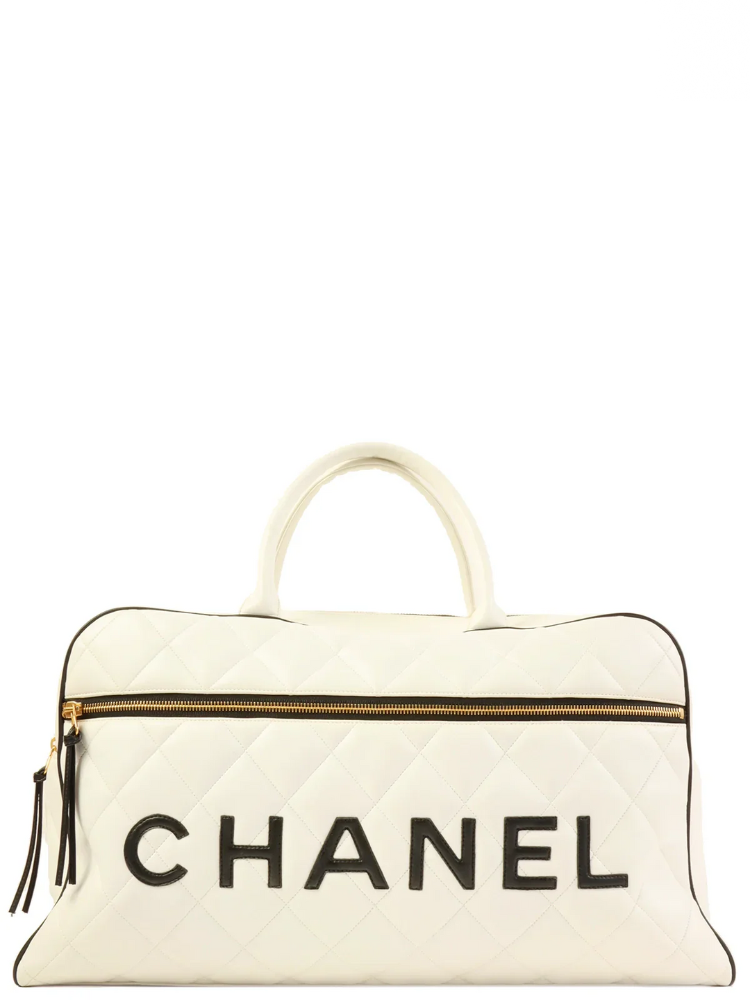 Chanel Around 1995 Made Bicolor Big Logo Stitch Boston Bag White/Black