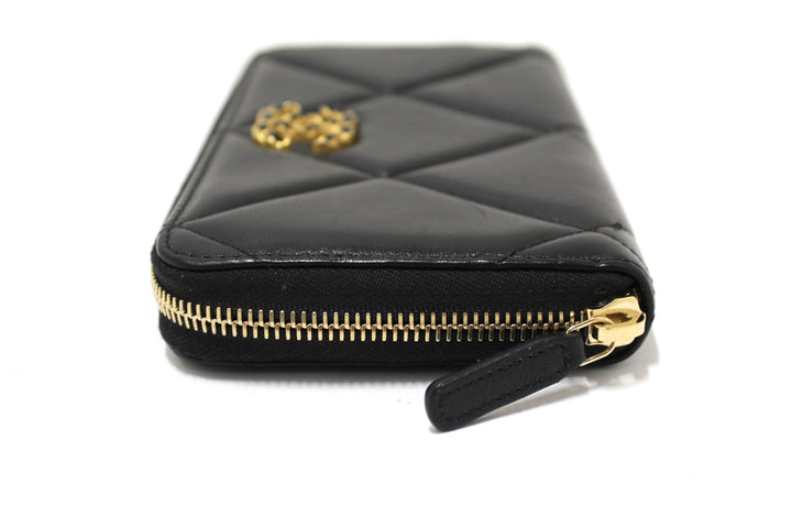 Top Quality Chanel 19 Black Quilted Lambskin Leather Long Zip Around Wallet