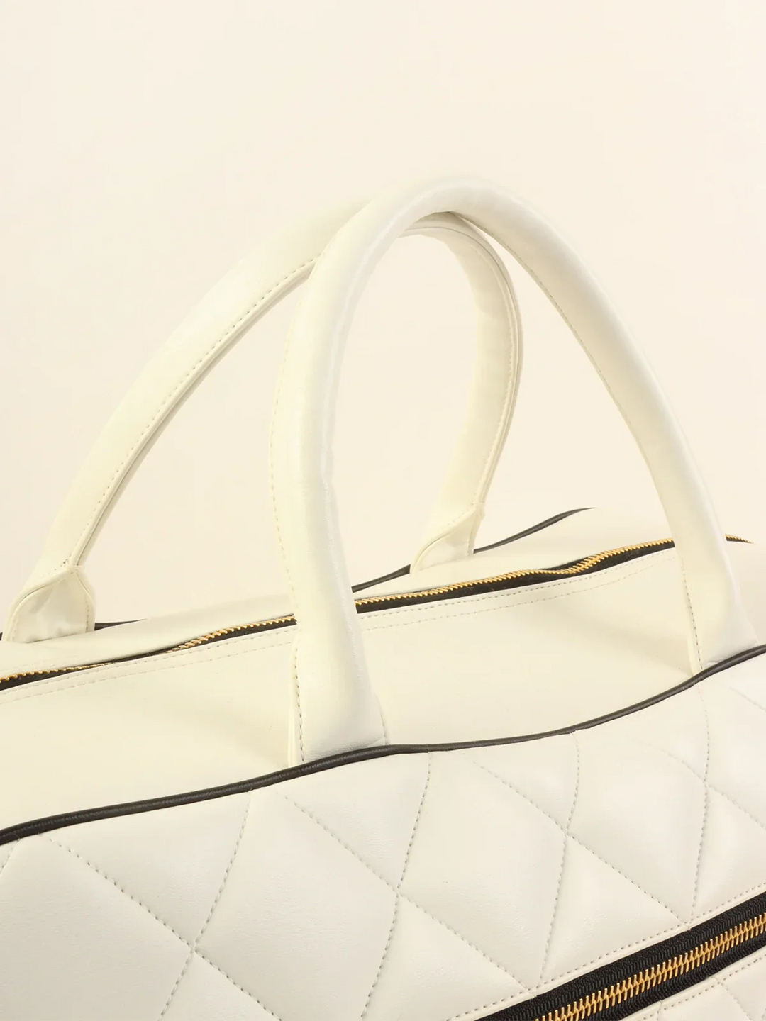 Chanel Around 1995 Made Bicolor Big Logo Stitch Boston Bag White/Black