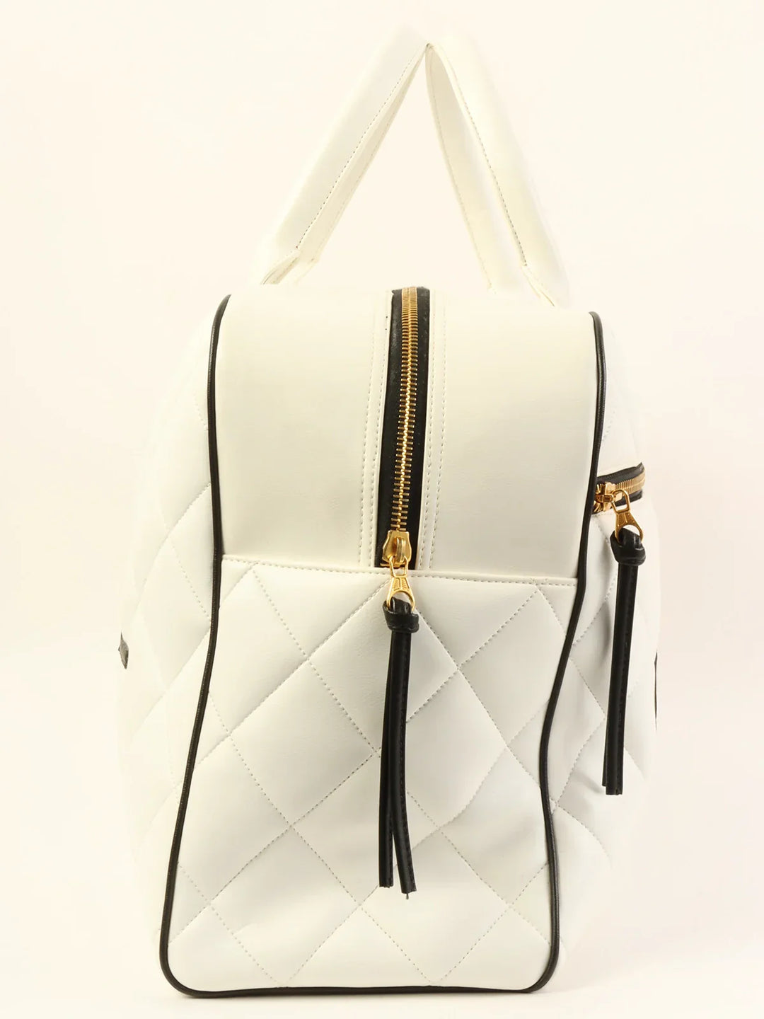Chanel Around 1995 Made Bicolor Big Logo Stitch Boston Bag White/Black