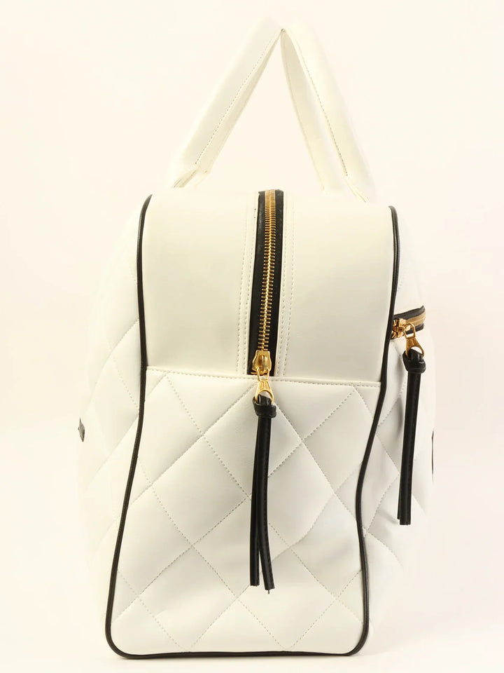 Chanel Around 1995 Made Bicolor Big Logo Stitch Boston Bag White/Black
