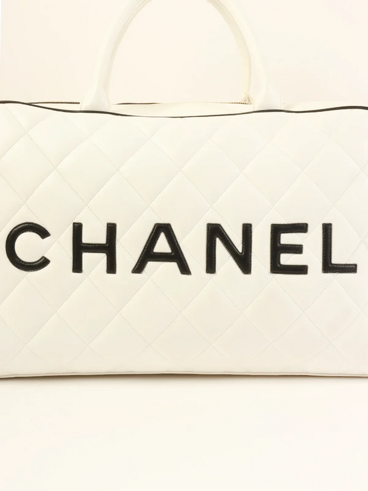 Chanel Around 1995 Made Bicolor Big Logo Stitch Boston Bag White/Black