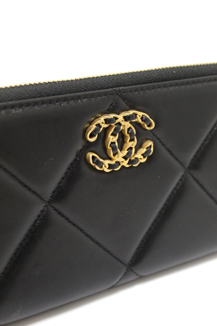 Top Quality Chanel 19 Black Quilted Lambskin Leather Long Zip Around Wallet