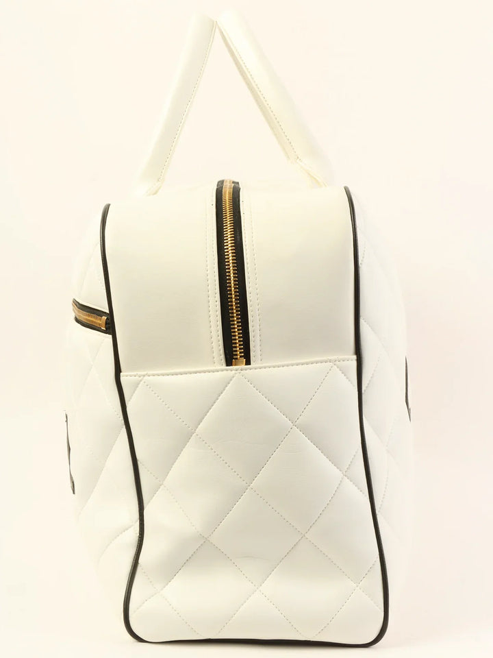 Chanel Around 1995 Made Bicolor Big Logo Stitch Boston Bag White/Black