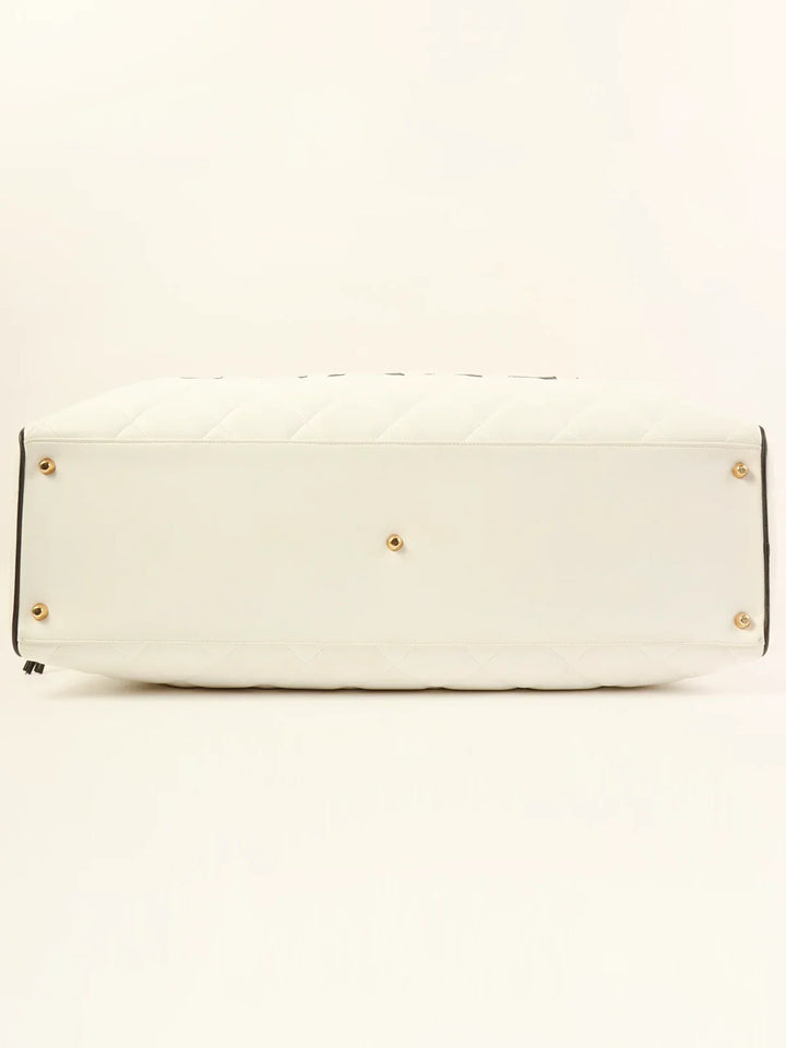 Chanel Around 1995 Made Bicolor Big Logo Stitch Boston Bag White/Black