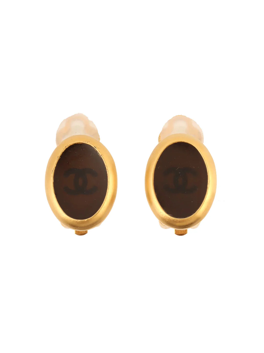 Chanel 1999 Made Mini Oval Cc Mark Earrings Gold/Brown