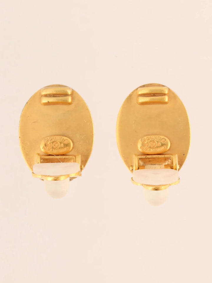 Chanel 1999 Made Mini Oval Cc Mark Earrings Gold/Brown