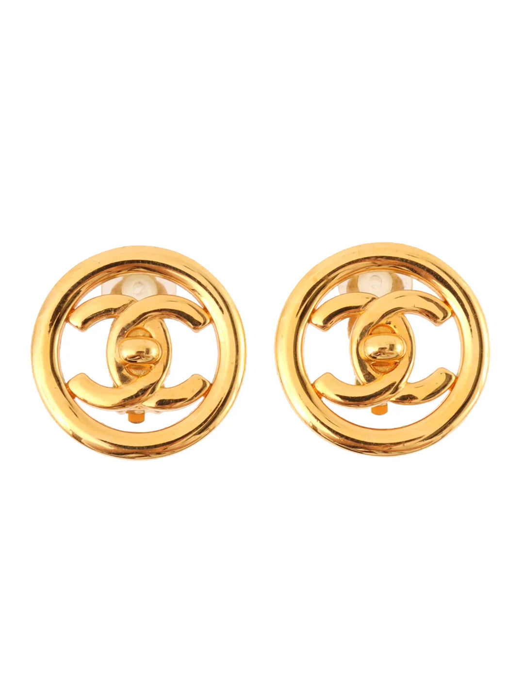 Chanel 1997 Made Round Cc Mark Cutout Earrings Gold
