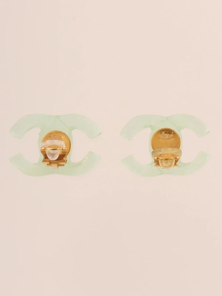 Chanel 2001 Made Cc Mark Earrings Mint Green