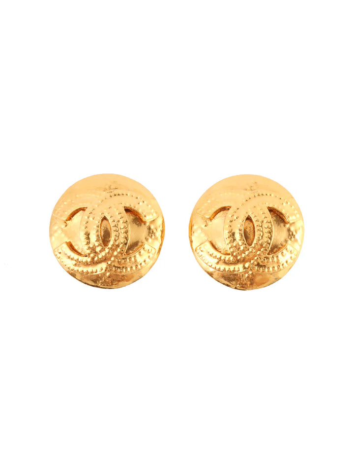 Chanel 1994 Made Round Cc Mark Earrings Gold