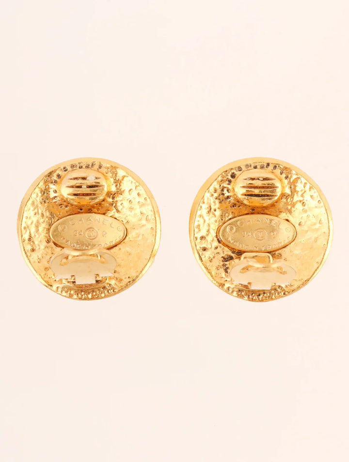 Chanel 1994 Made Round Cc Mark Earrings Gold