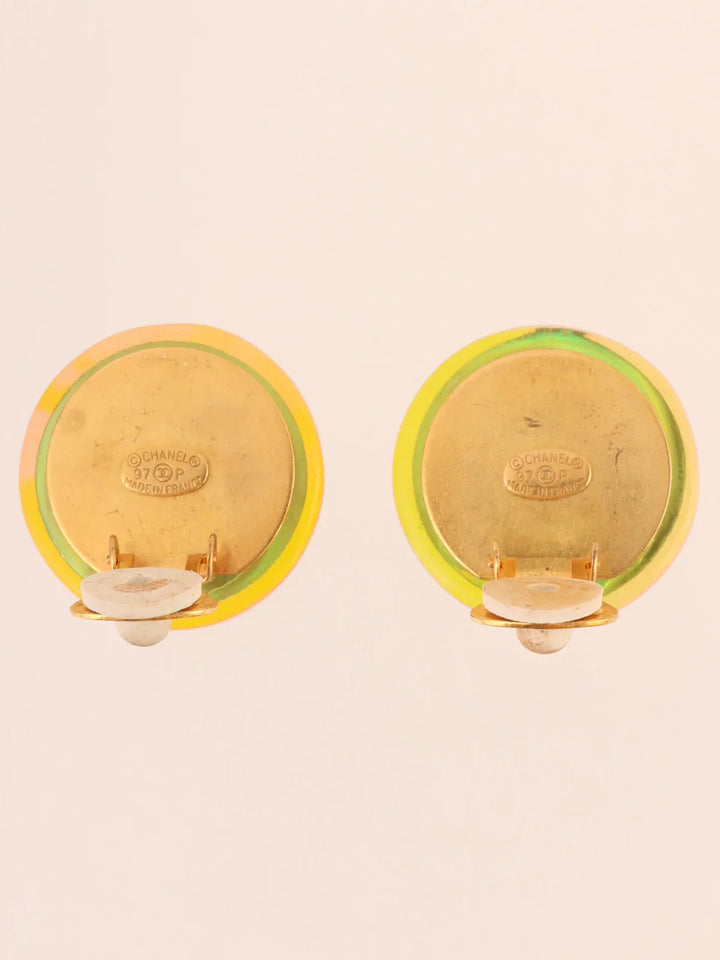 Chanel 1997 Made Round Motif Aurora Earrings Multi