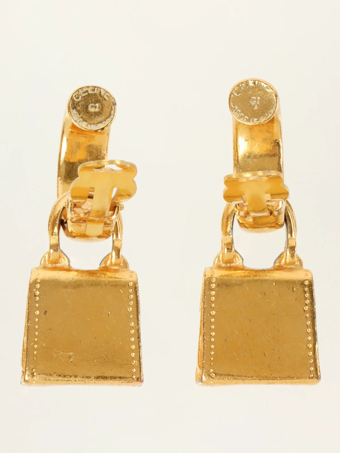 Celine Bag Motif Swing Earrings Gold