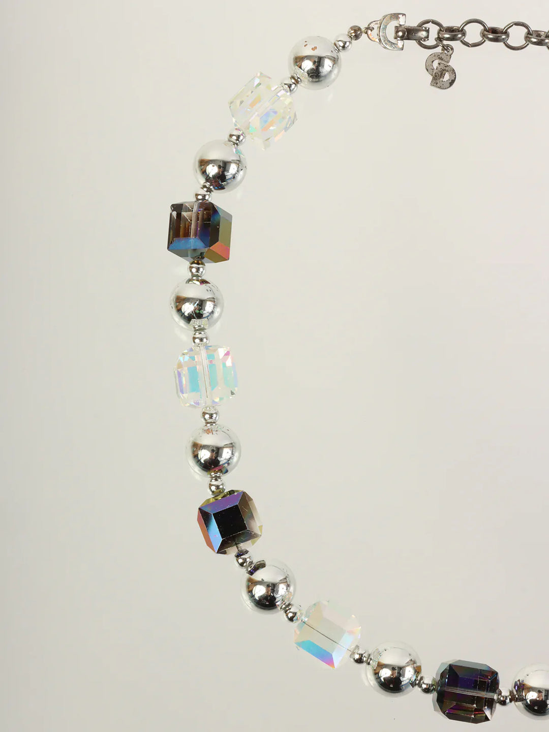 Dior Aurora Bijoux Logo Charm Necklace Silver/Clear/Purple