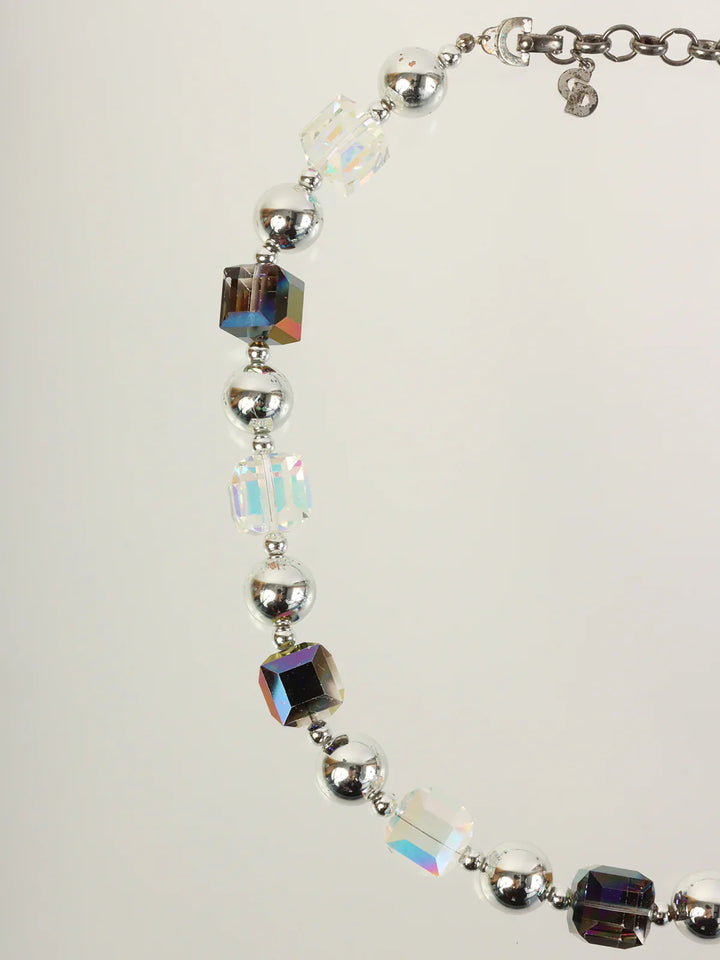Dior Aurora Bijoux Logo Charm Necklace Silver/Clear/Purple