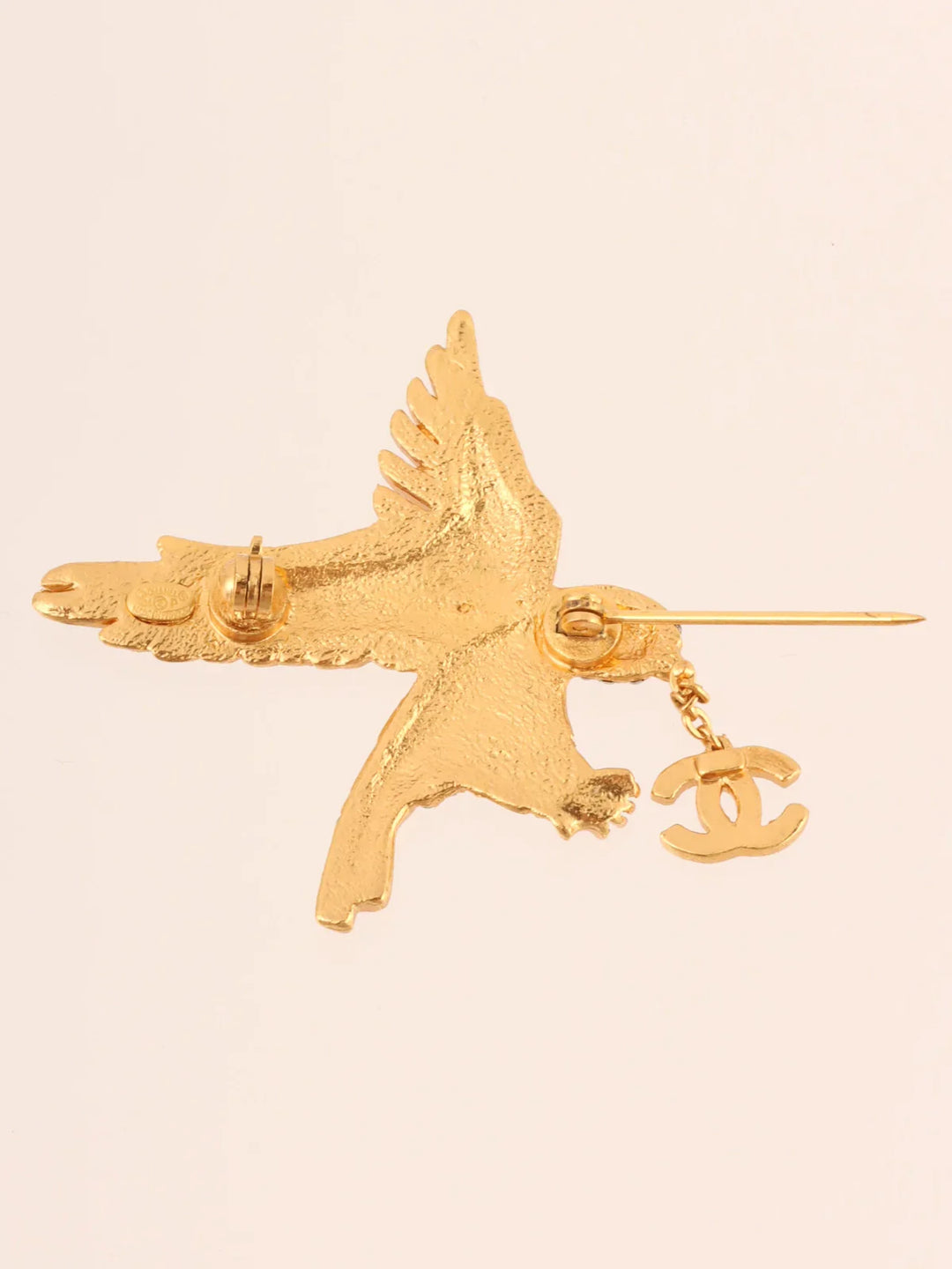 Chanel 2001 Made Rhinestone Eagle Motif Cc Mark Brooch Gold