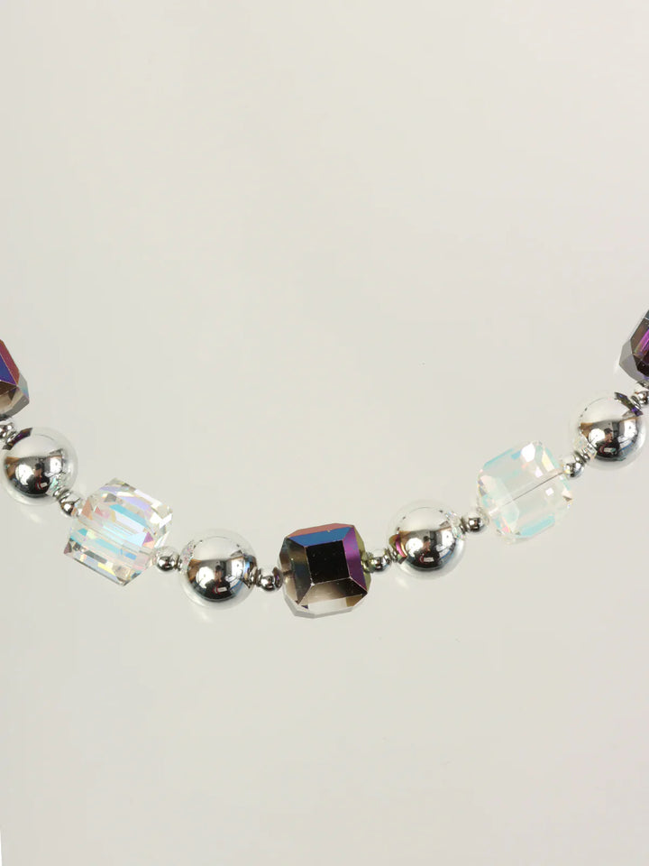 Dior Aurora Bijoux Logo Charm Necklace Silver/Clear/Purple