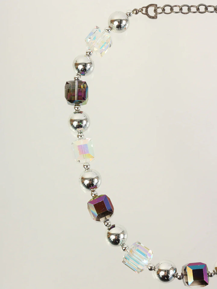 Dior Aurora Bijoux Logo Charm Necklace Silver/Clear/Purple