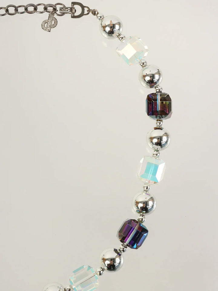 Dior Aurora Bijoux Logo Charm Necklace Silver/Clear/Purple