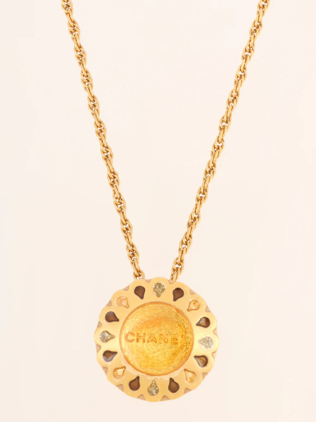 Chanel 1999 Made Round Teardrop Design Logo Necklace Gold/Multi