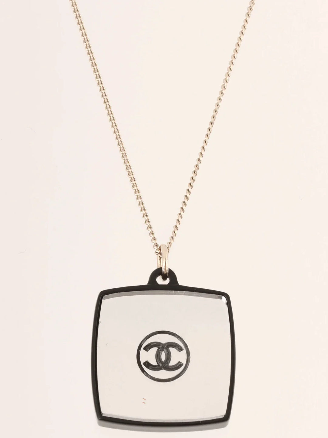 Chanel 2008 Made Square Mirror Cc Mark Rhinestone Necklace Black