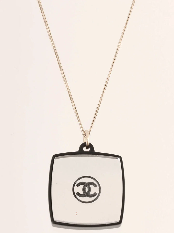 Chanel 2008 Made Square Mirror Cc Mark Rhinestone Necklace Black