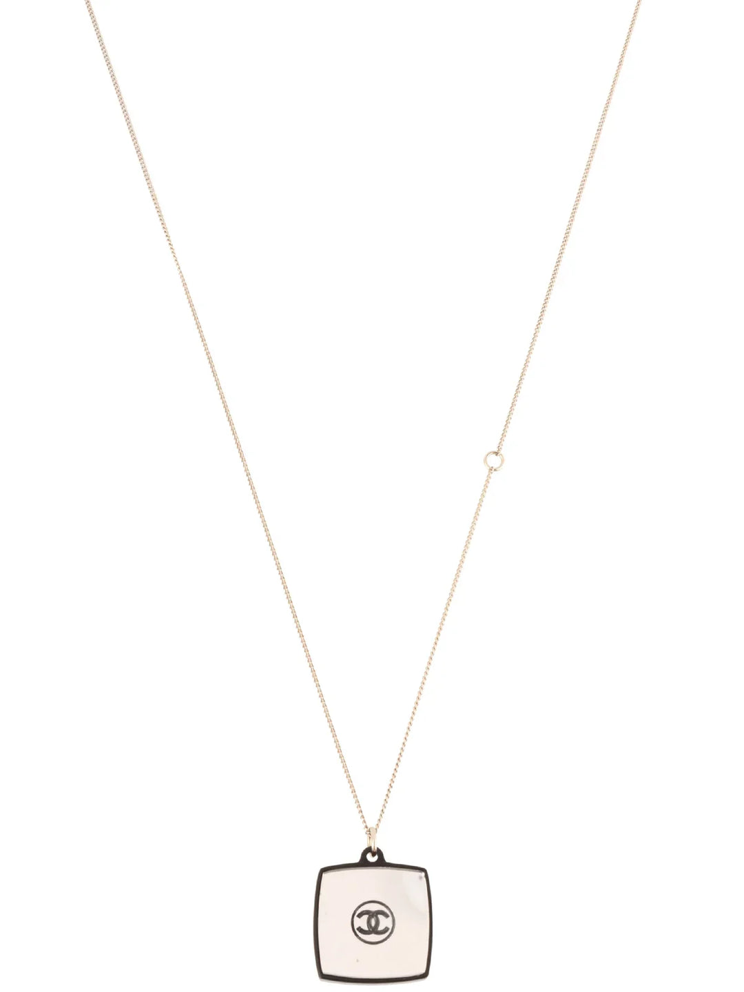 Chanel 2008 Made Square Mirror Cc Mark Rhinestone Necklace Black