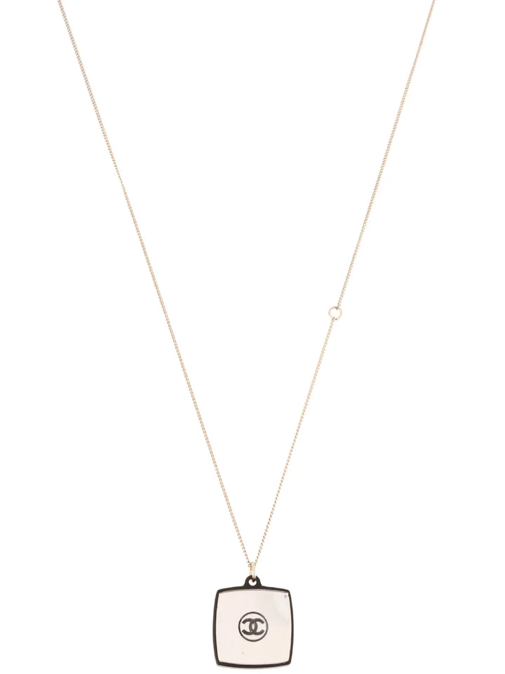 Chanel 2008 Made Square Mirror Cc Mark Rhinestone Necklace Black