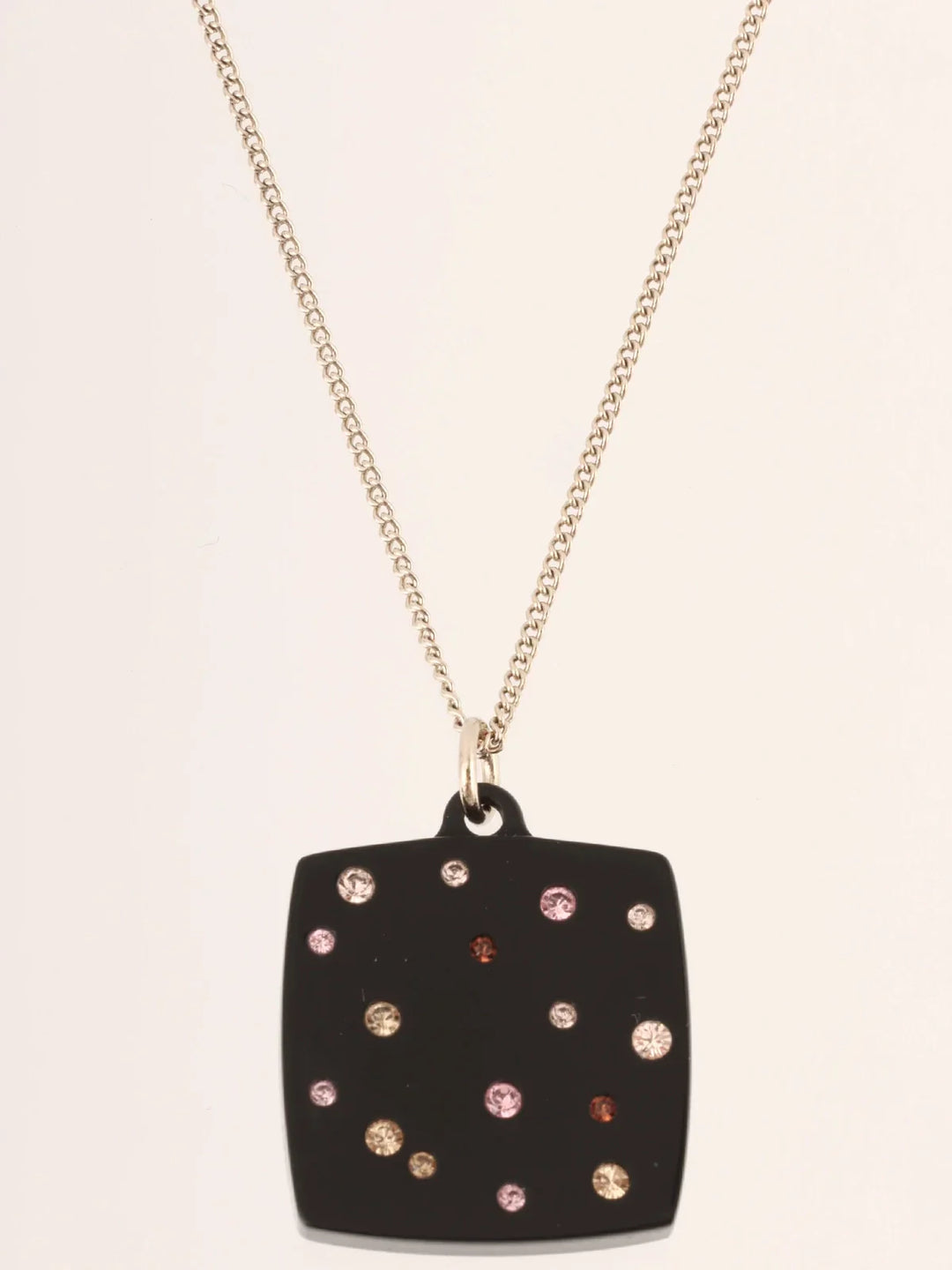 Chanel 2008 Made Square Mirror Cc Mark Rhinestone Necklace Black