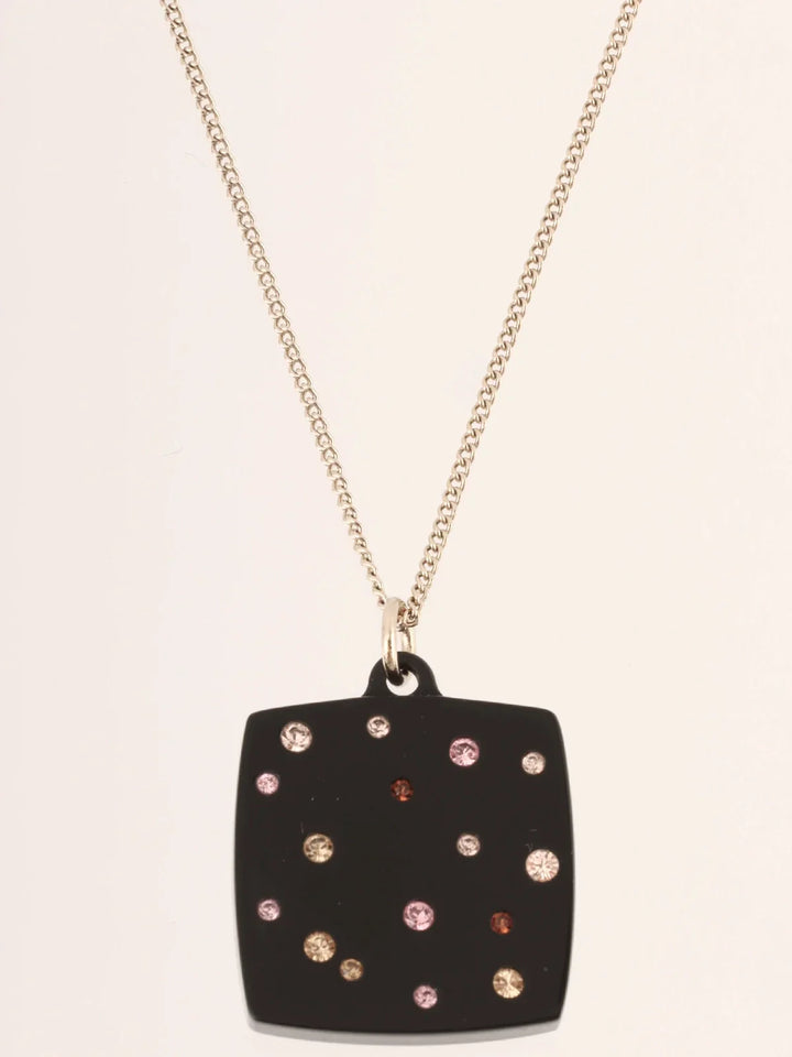 Chanel 2008 Made Square Mirror Cc Mark Rhinestone Necklace Black
