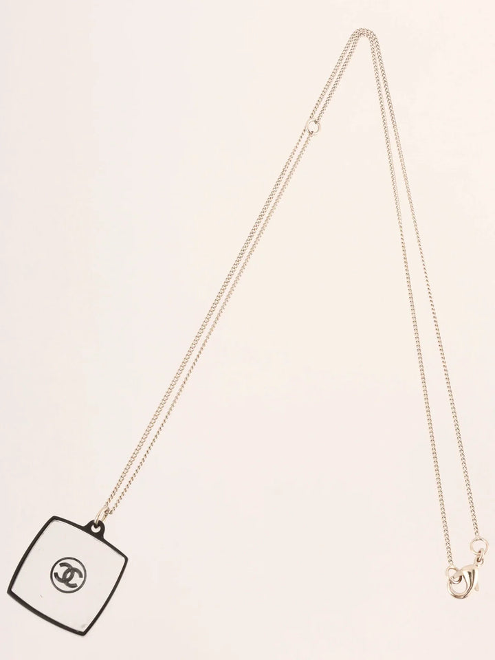 Chanel 2008 Made Square Mirror Cc Mark Rhinestone Necklace Black