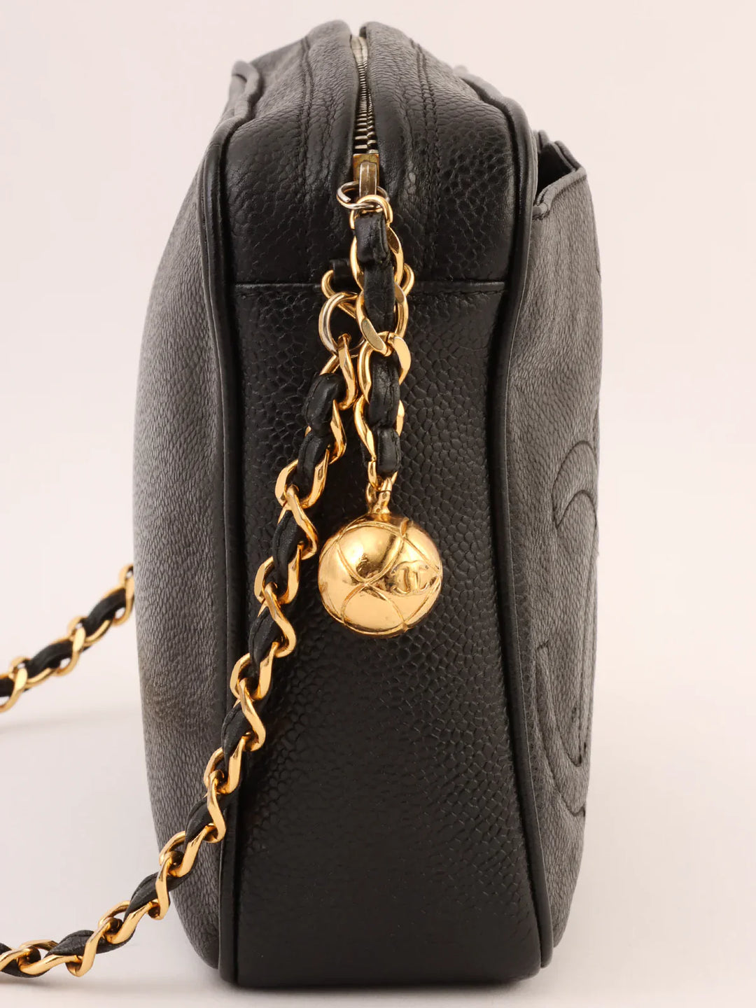 Chanel Around 1995 Made Triple Cc Mark Stitch Chain Shoulder Bag Black
